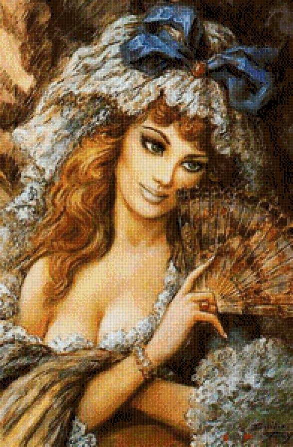 красавица с веером - портрет, с веером, девушка - предпросмотр