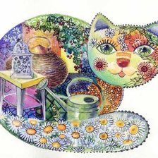 Оригинал схемы вышивки «Кошка-садовница» (№580181)