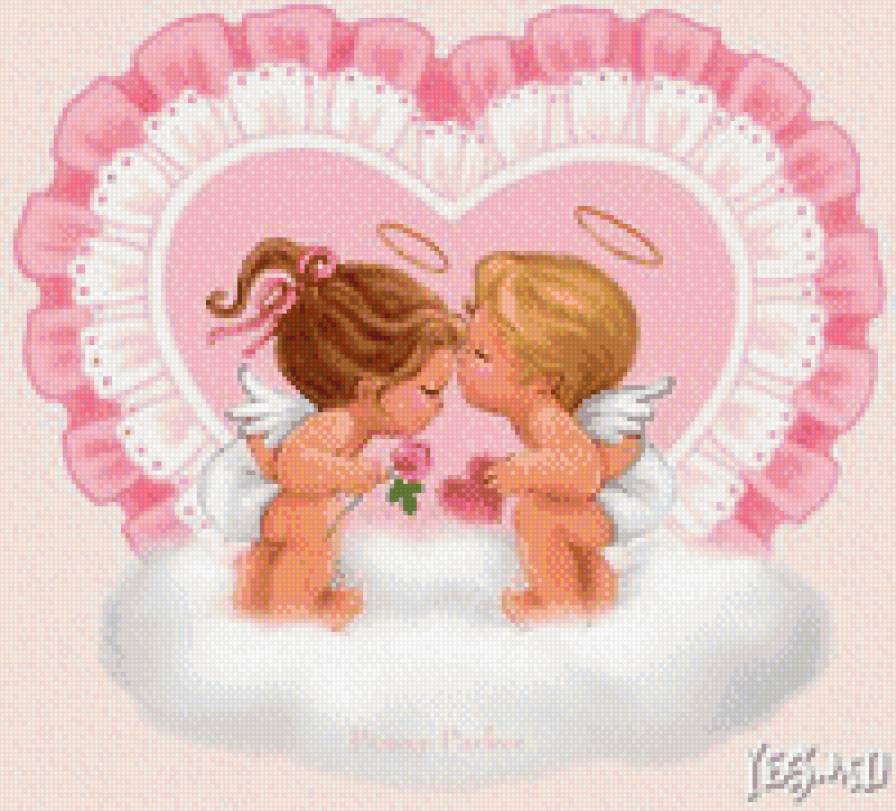 Валентинка 14 - сердце, ангелы - предпросмотр