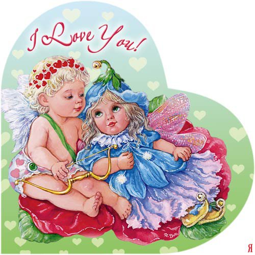 Валентинка 16 - ангелы, сердце - оригинал