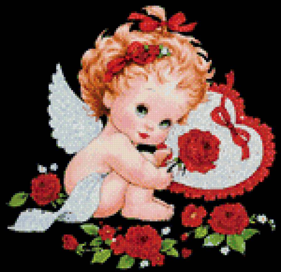 Валентинка 17 - сердце, цветы, ангел - предпросмотр