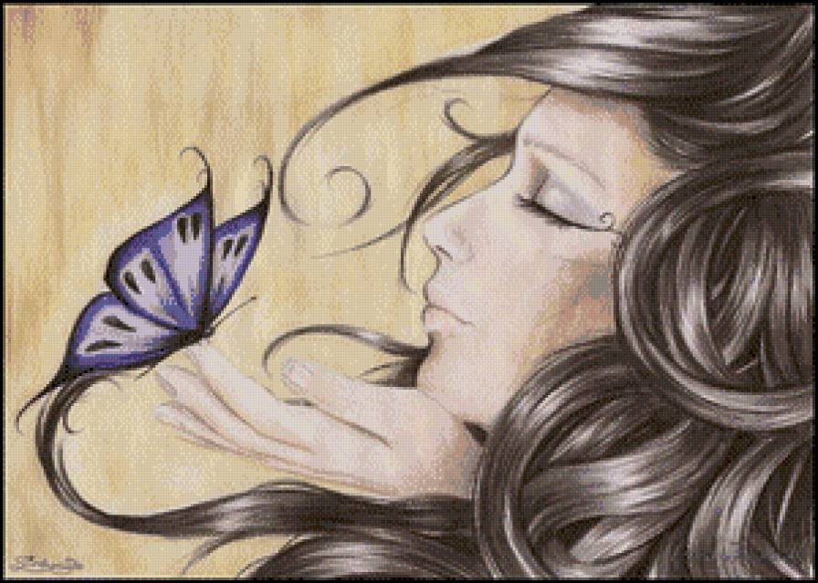 Девушка с бабочкой - бабочки, фэнтези, красавица, девушка - предпросмотр