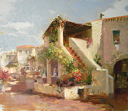 Уютный дворик.Пино Даэни - живопись, пино даэни - оригинал