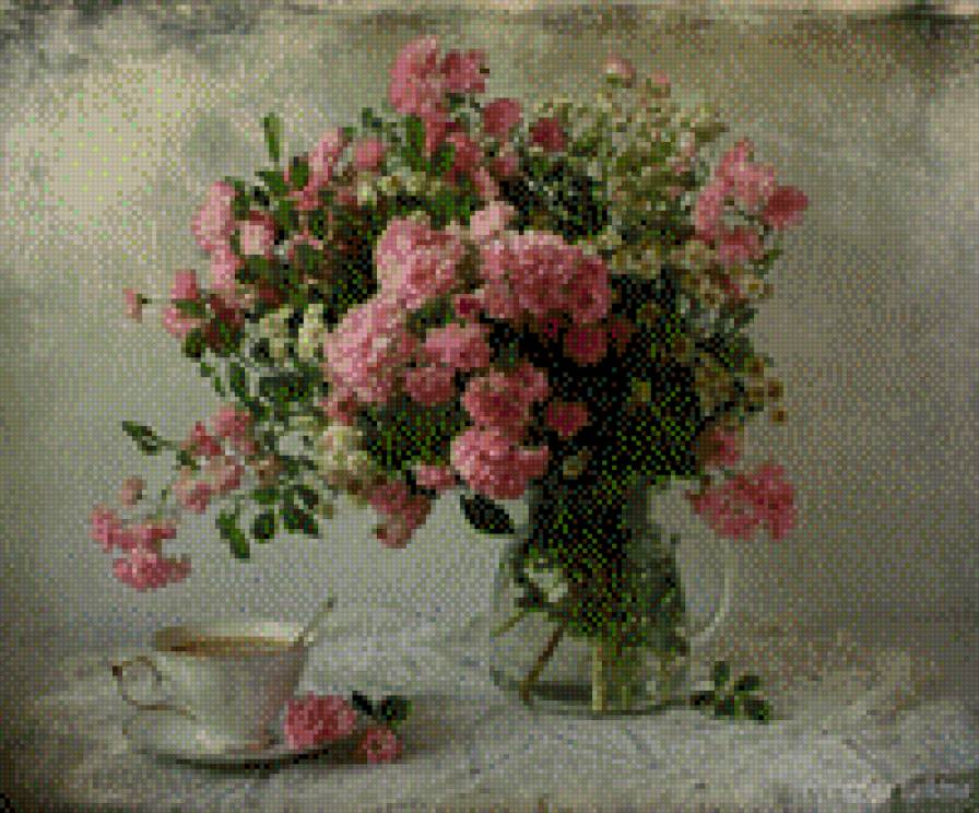 Натюрморт с цветами - чашка, цветы - предпросмотр