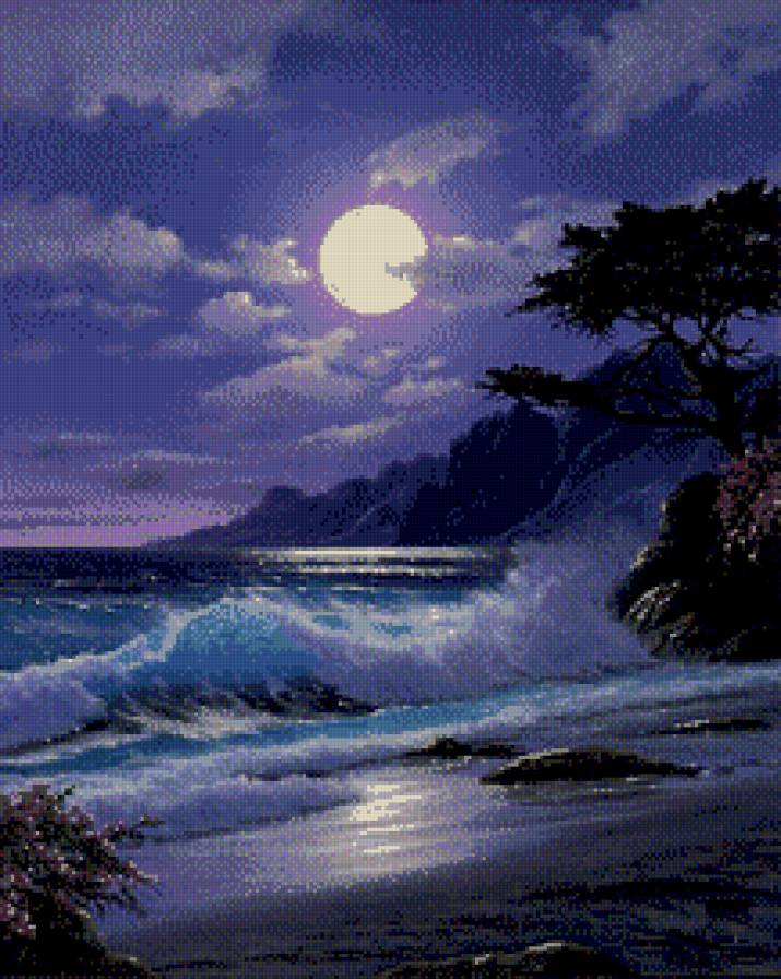 ночной пейзаж - ночь, море, пейзаж, луна - предпросмотр