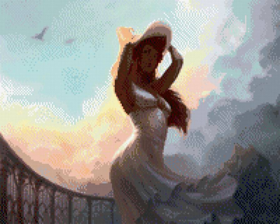 Девушка в белом - девушка, пейзаж, фентези - предпросмотр