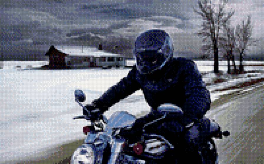 мотоциклист зимой - байк, мотоцикл, путь - предпросмотр