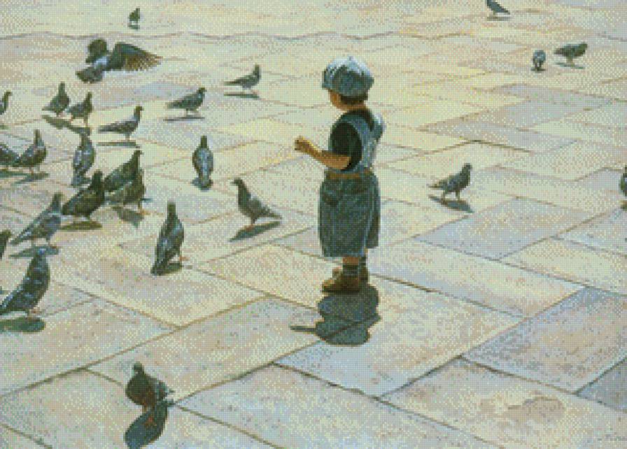 мальчик с голубями.Стив Хэнкс - дети, живопись, стив хэнкс - предпросмотр