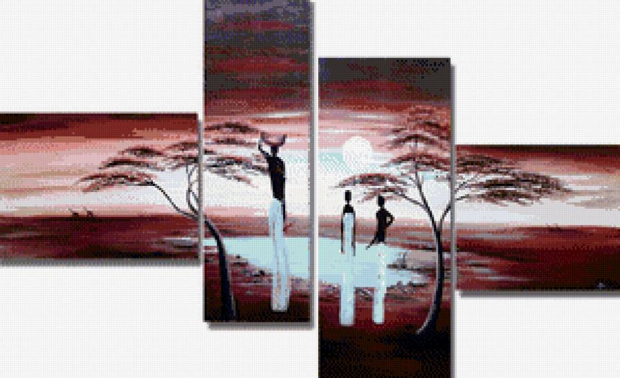 полиптих африка - африка, пейзаж, полиптих, закат, природа - предпросмотр