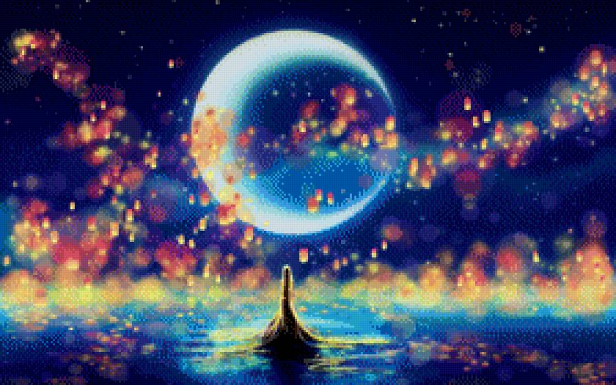 Ночное море - дельфин, ночь, море, луна - предпросмотр