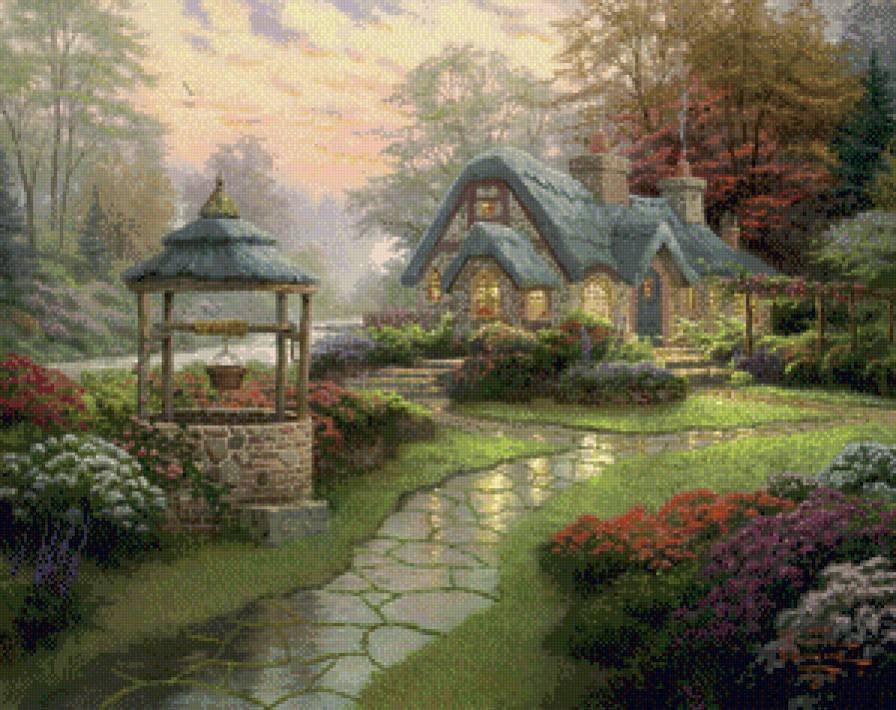 Томас Кинкейд - пейзаж, дом, цветы - предпросмотр