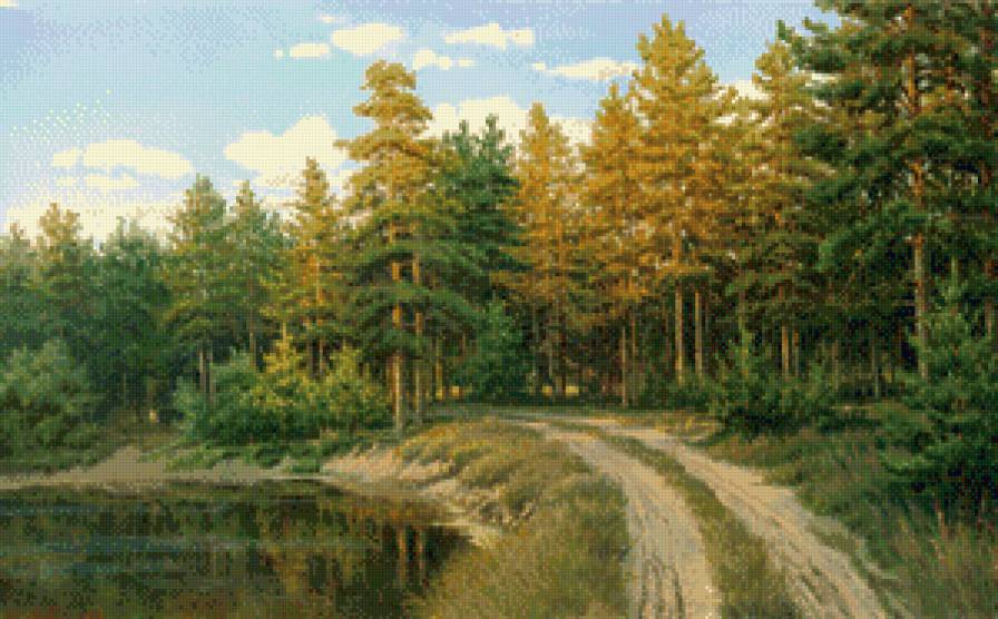 лесное озеро - пейзаж, озеро, сосны, природа, лес - предпросмотр