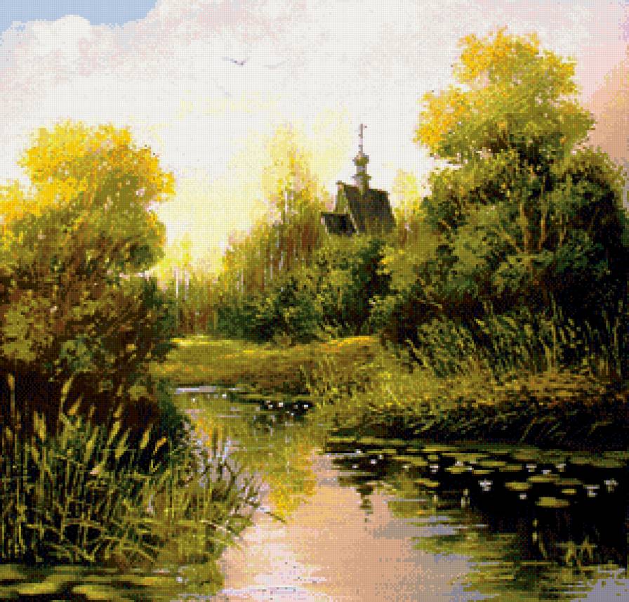 церковь у озера - озеро, пейзаж, церковь, природа - предпросмотр