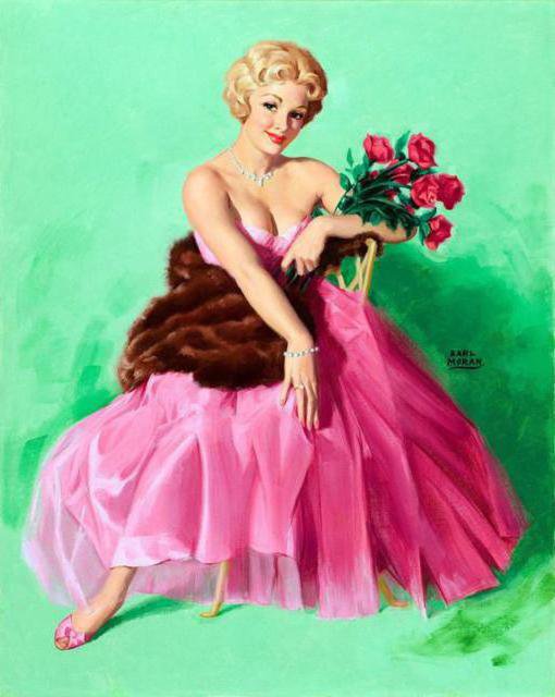 ретро девушка - ретро, девушка, розы, букет, в розовом - оригинал