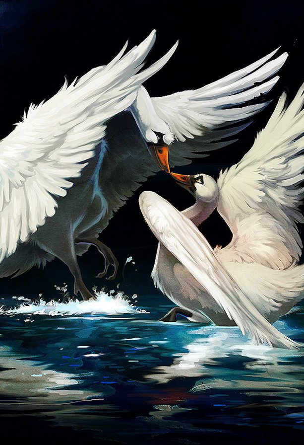 лебеди2 - птицы, триптих2, любовь, лебеди - оригинал