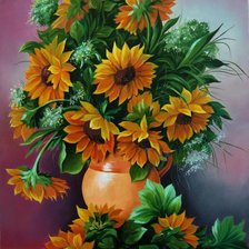 Схема вышивки «Подсолнухи в вазе»