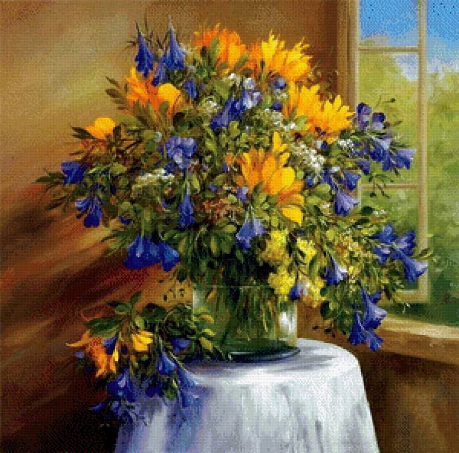 Букет у окна - натюрморт, цветы, букет - предпросмотр