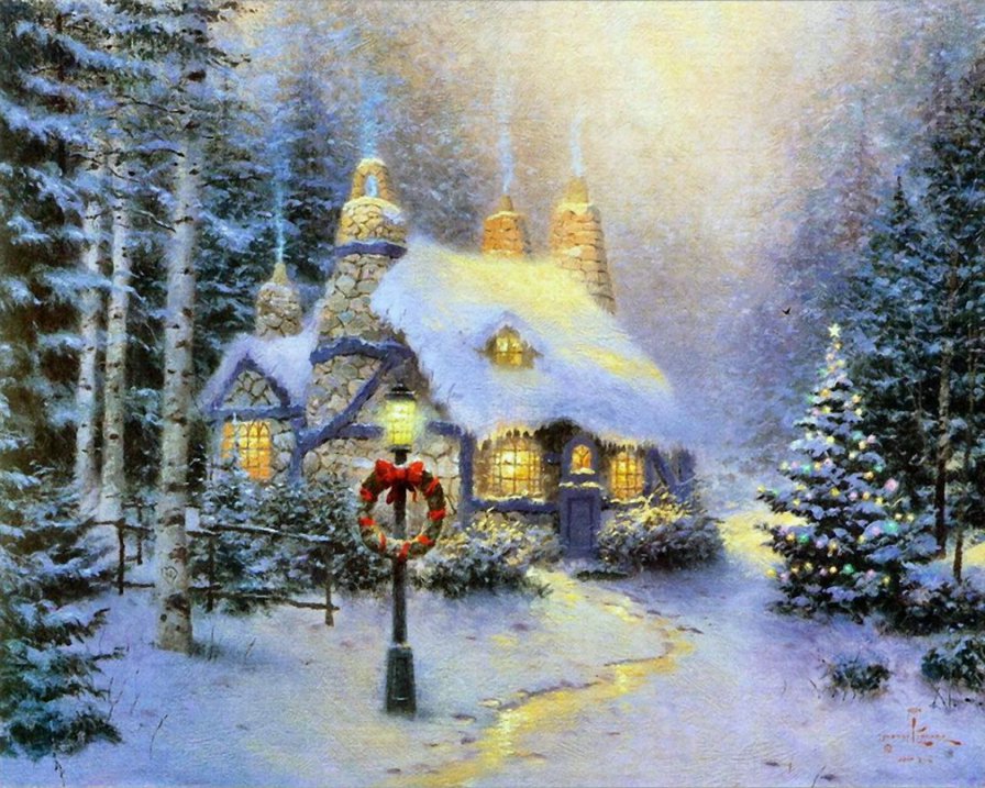 зимний дом - зима, картина, новый год, зимний дом - оригинал