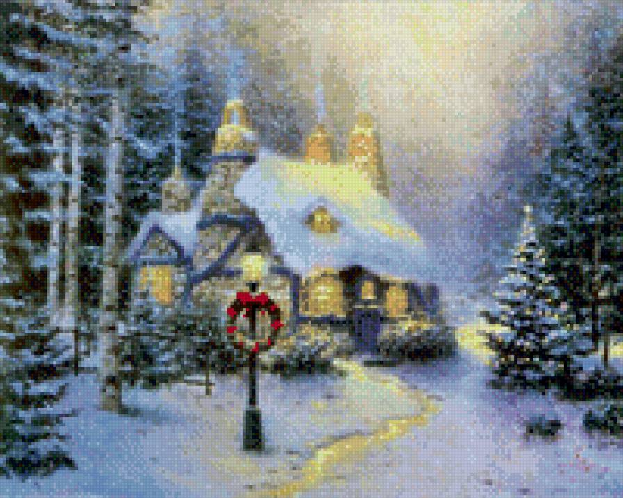 зимний дом - картина, зимний дом, зима, новый год - предпросмотр