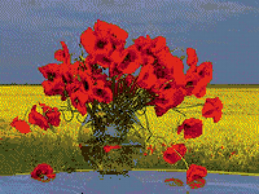 МАКИ,АХ МАКИ - натюрморт, лето, пейзаж, вазы, цветы, маки - предпросмотр