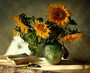 ПОДСОЛНУХИ - лето, вазы, цветы, натюрморт, подсолнухи - оригинал