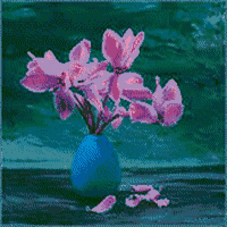 РОЗОВОЕ НА БИРЮЗОВОМ - натюрморт, вазы, цветы - предпросмотр