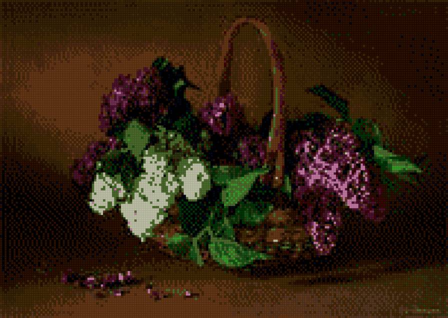 СИРЕНЬ В КОРЗИНЕ - цветы, натюрморт, лето, корзинка - предпросмотр