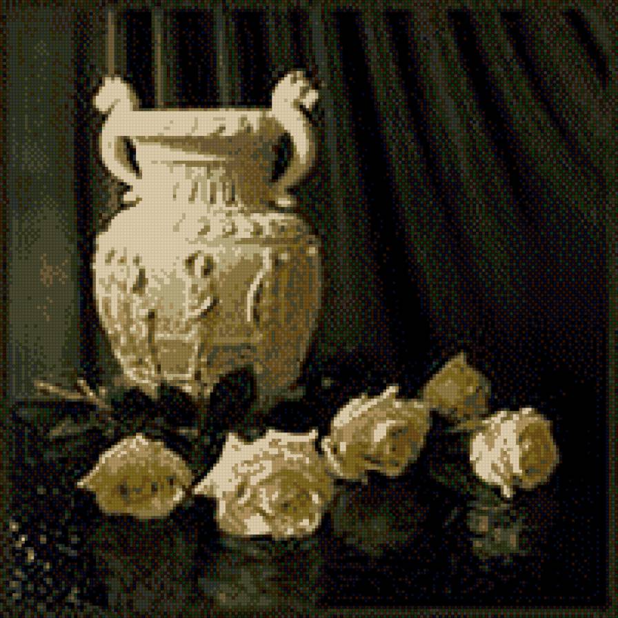 БЕЛОЕ НА ЧЕРНОМ - натюрморт, белое на черном, вазы, цветы - предпросмотр