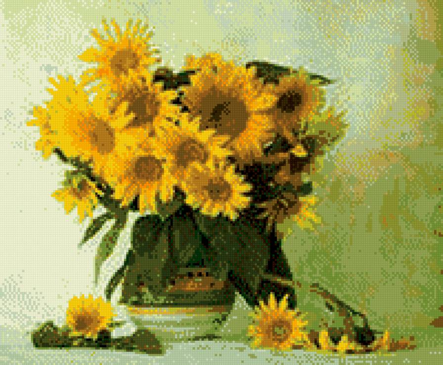 СОЛНЕЧНЫЕ ЦВЕТЫ - цветы, лето, вазы, натюрморт - предпросмотр