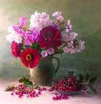 ЦВЕТЫ И ЯГОДЫ - натюрморт, цветы, вазы, ягоды - оригинал