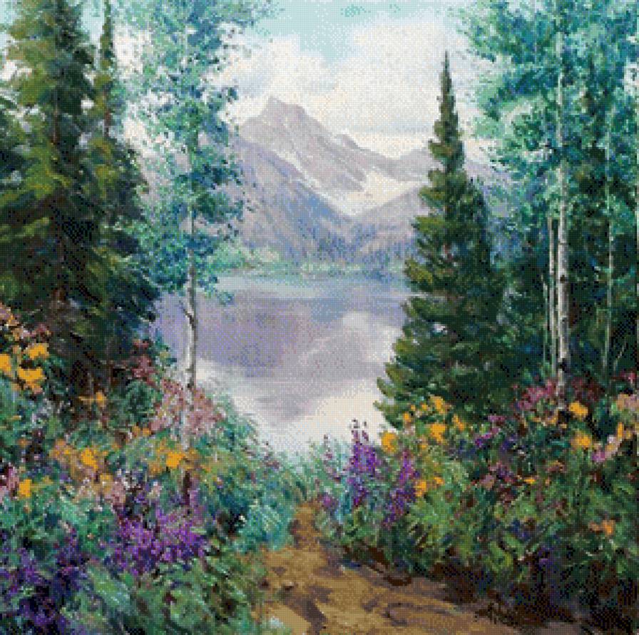 Вид на гору.Эрик Валлес - природа, эрик валлес, живопись - предпросмотр