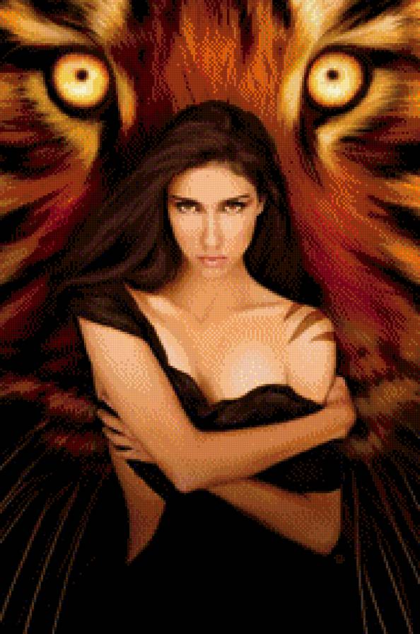 Девушка и тигр - тигр, фэнтези, животные, девушка - предпросмотр