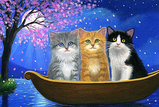 Три подружки - ночь, река, луна, лодка, кошки - оригинал
