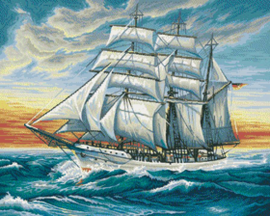 Фрегат - пейзаж, корабль, море - предпросмотр