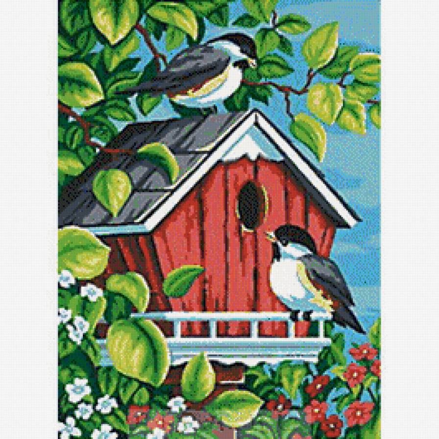 Птичий домик - пейзаж, птицы, природа - предпросмотр