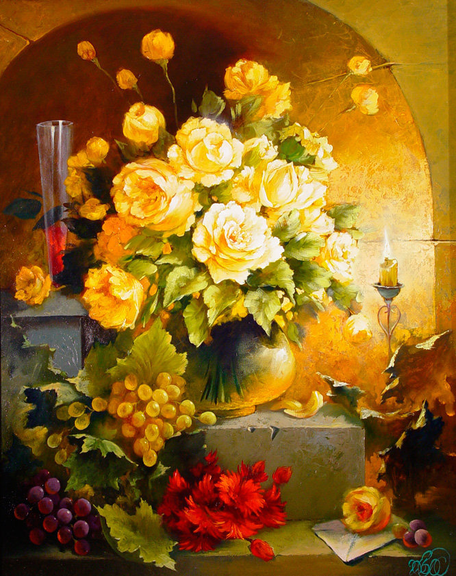 Желтые пионы - натюрморт, ваза, цветы, букет - оригинал