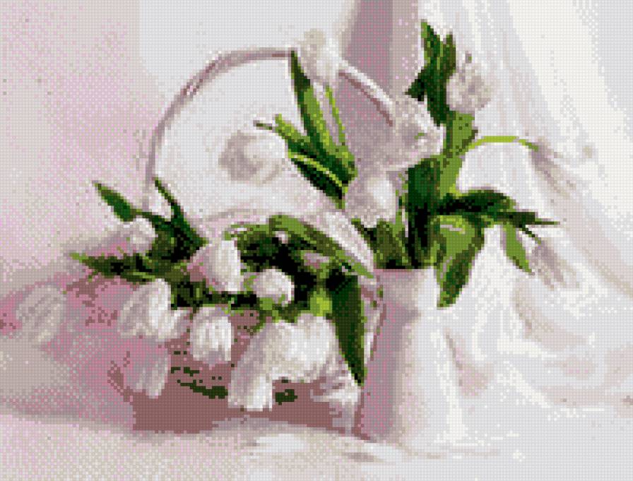 БЕЛЫЕ ТЮЛЬПАНЫ - цветы, корзинка, ваза - предпросмотр