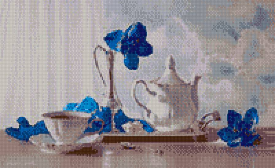 ЧАЕПИТИЕ - натюрморт, цветы, на кухню, чаепитие, сервиз - предпросмотр