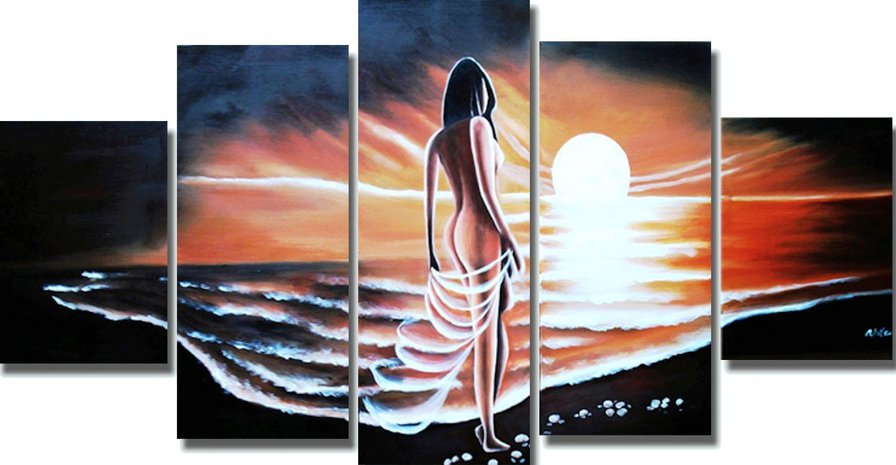 на  закате - девушка, картина - оригинал