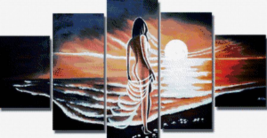 на  закате - девушка, картина - предпросмотр