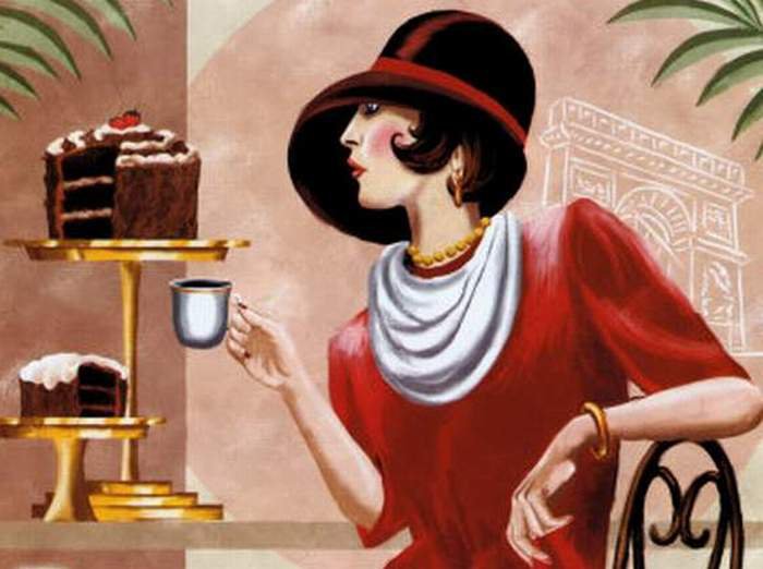 Дама в кафе - десерты, дама, девушка, сладости - оригинал
