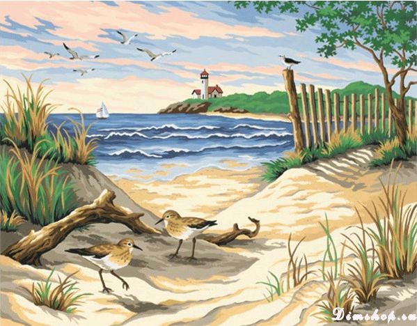 Берег моря - чайки, море, пейзаж - оригинал