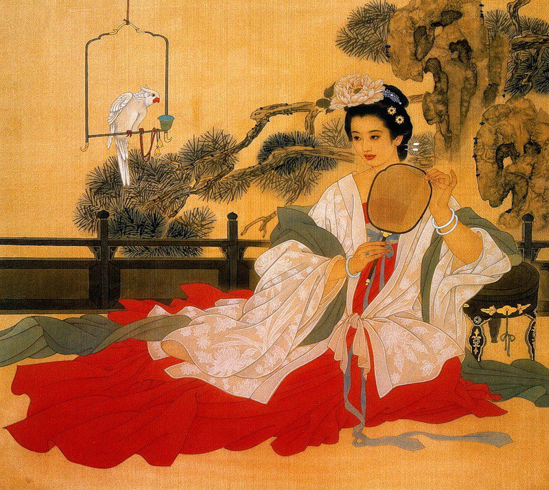Девушка с веером - восток, девушка, картина, японка - оригинал