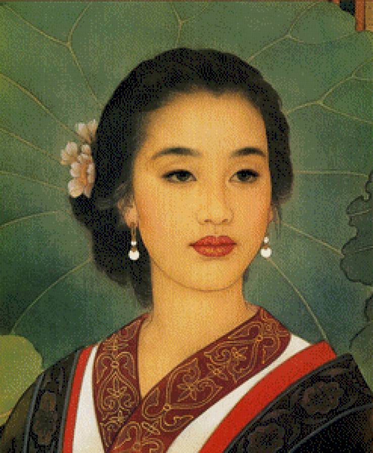 Портрет девушки - восток, японка, портрет, девушка, картина - предпросмотр