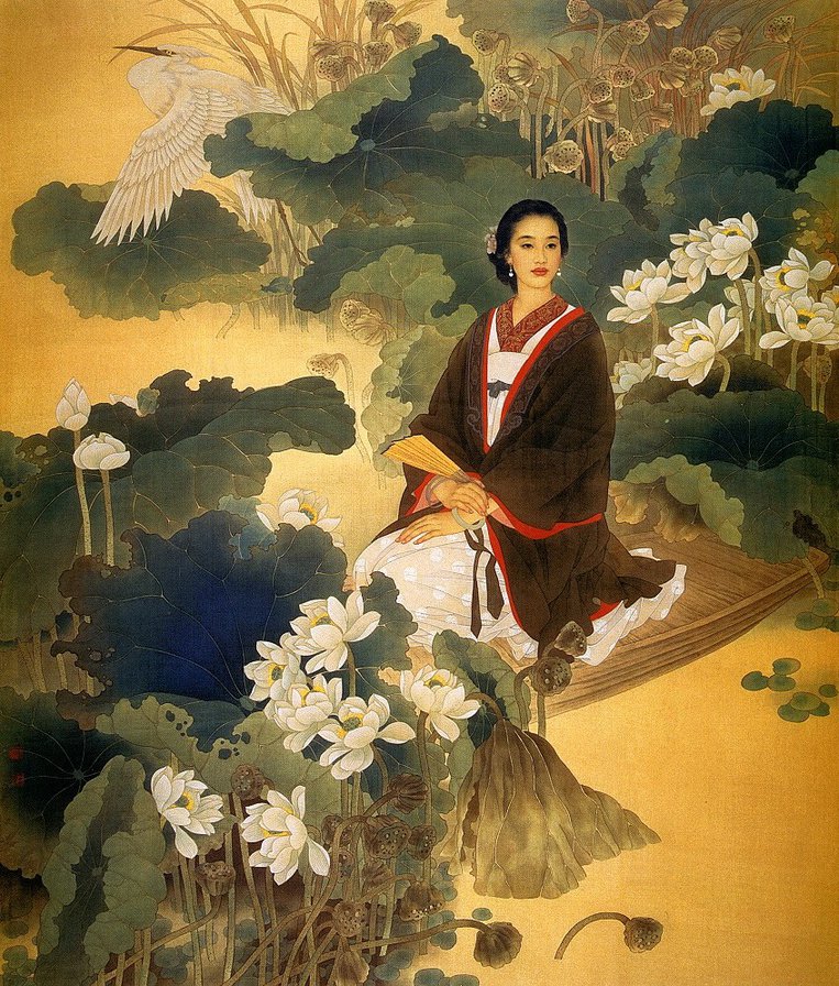 Девушка и журавель - картина, японка, девушка, восток - оригинал