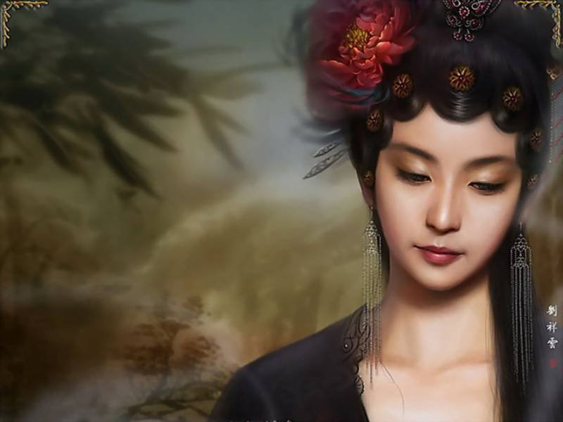 Японская красавица - девушка, портрет, японка, картина, восток - оригинал
