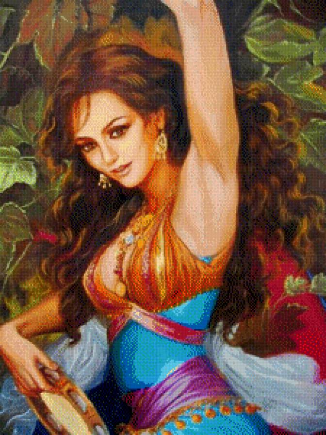 девушка с бубном - женский образ, девушка, женщина - предпросмотр