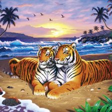 Схема вышивки «влюбленные тигры»