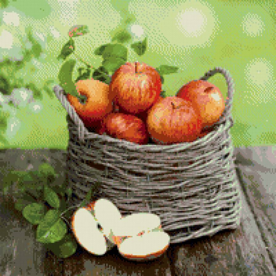 яблоки в корзине - яблоки, натюрморт, корзина, кухня - предпросмотр