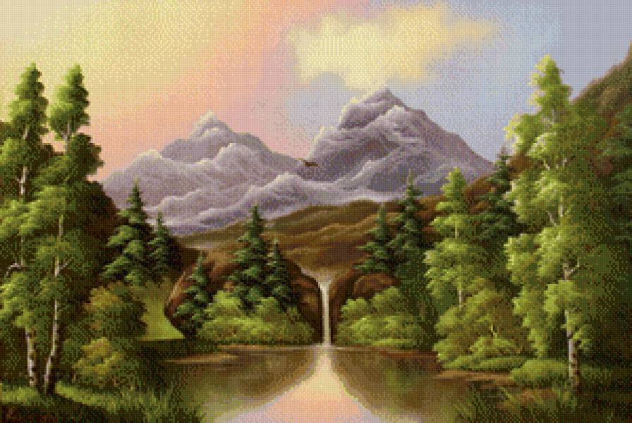 Горный пейзаж - пейзаж, река, горы, природа - предпросмотр